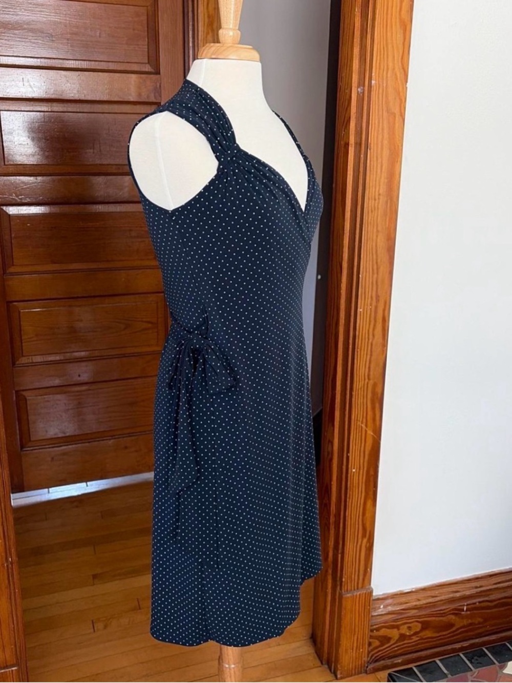 George Navy Blue Sleeveless Polka Dot Midi Wrap Dress